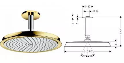 Верхний душ «Hansgrohe» Raindance 27405090 хром/золото