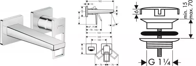 HG 74 525 000 Metropol Смеситель для раковины 165 мм, настенный (внешняя монтажная часть) · Metropol, Hansgrohe, 74525000