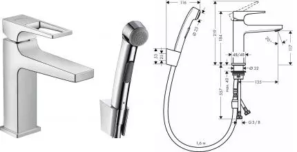 Смеситель для раковины с гигиеническим душем «Hansgrohe» Metropol 74522000 хром