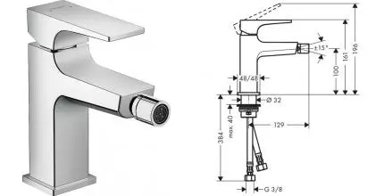 Смеситель для биде «Hansgrohe» Metropol 32520000 с донным клапаном хром