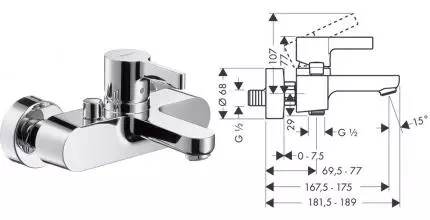 Смеситель для ванны «Hansgrohe» Metris S 31460000 хром
