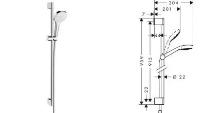 Душевой гарнитур «Hansgrohe» Croma Select E 26594400 хром/белый