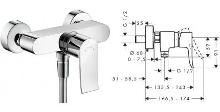 Смеситель для душа «Hansgrohe» Metris 31680000 хром