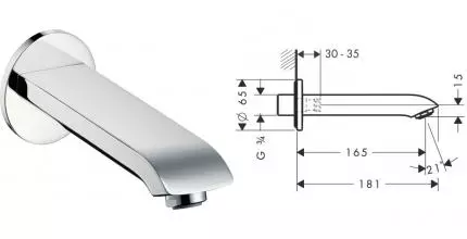 Излив к смесителю «Hansgrohe» Metris 31494000 18,1 хром Излив к смесителю «Hansgrohe» Metris 31494000 18,1 хром