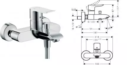 Смеситель для ванны «Hansgrohe» Metris 31480000 хром