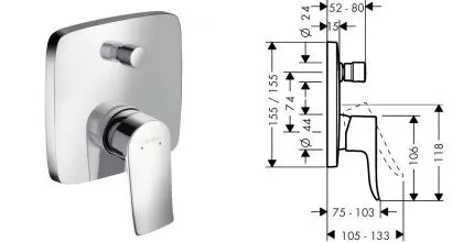 HG 31 454 000 Metris Смеситель для ванны (внешняя монтажная часть) · Metris, Hansgrohe, 31454000