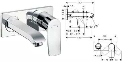 HG     31 085 000 Metris Смеситель для раковины 165 мм, настенный (внешняя монтажная часть) · Metris, Hansgrohe, 31085000