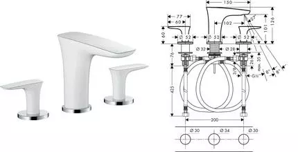 Смеситель для раковины «Hansgrohe» Puravida 15073400 с донным клапаном белый/хром