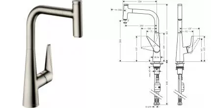 Смеситель для кухонной мойки «Hansgrohe» Talis Select S 72821800 с выдвижным изливом серый матовый