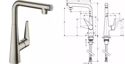 Смеситель для кухонной мойки «Hansgrohe» Talis Select S 72820800 серый матовый Смеситель для кухонной мойки «Hansgrohe» Talis Select S 72820800 серый матовый