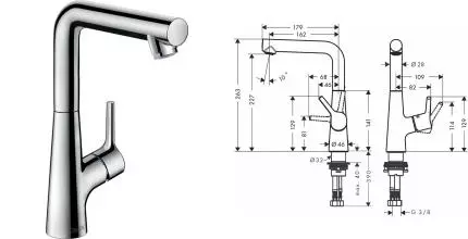 Смеситель для кухонной мойки «Hansgrohe» Talis S 72105000 с донным клапаном хром Смеситель для кухонной мойки «Hansgrohe» Talis S 72105000 с донным клапаном хром