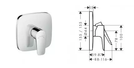 HG 71 765 000 Talis E Cмеситель для душа (внешняя монтажная часть) · Talis, Hansgrohe, 71765000 HG 71 765 000 Talis E Cмеситель для душа (внешняя монтажная часть) · Talis, Hansgrohe, 71765000