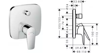 HG 71 745 000 Talis E Смеситель для ванны (внешняя монтажная часть) · Talis, Hansgrohe, 71745000
