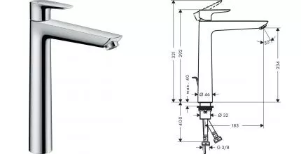 Смеситель для раковины «Hansgrohe» Talis E 71716000 с донным клапаном хром