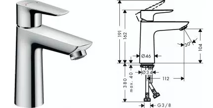 Смеситель для раковины «Hansgrohe» Talis E 71711000 с донным клапаном хром