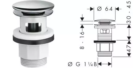Донный клапан для раковины «Hansgrohe» 50105000 с механизмом Клик-Клак хром