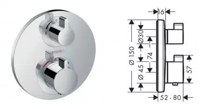 HG 15 757 000 Ecostat S Термостат для 1 потребителя (внешняя монтажная часть) · Ecostat, Hansgrohe, 15757000