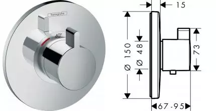 HG 15 756 000 Ecostat S Термостат центральный Highflow, 59 л/мин (внешняя монтажная часть) · Ecostat, Hansgrohe, 15756000