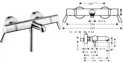 Смеситель для ванны «Hansgrohe» Ecostat Comfort Care 13115000 с термостатом хром