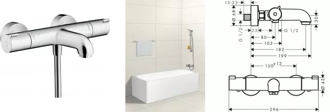 Смеситель для ванны «Hansgrohe» Ecostat 1001 CL 13201000 с термостатом хром
