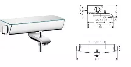 Смеситель для ванны «Hansgrohe» Ecostat Select 13141 с термостатом хром Смеситель для ванны «Hansgrohe» Ecostat Select 13141 с термостатом хром
