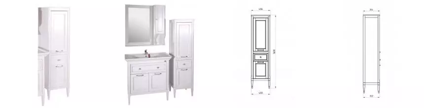 Пенал «ASB-Woodline» Гранда 40 белый с патиной серебро правый Пенал «ASB-Woodline» Гранда 40 белый с патиной серебро правый