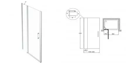 Душевая дверь «Jacob Delafon» Contra 120/200 E22T120-GA прозрачная/серый блестящий универсальная
