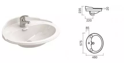 Раковина «Sanitana» Grecia 57/23 S10069816400000 фарфоровая белая