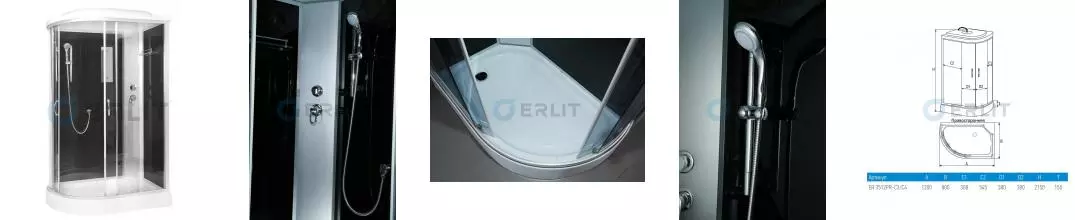 Душевая кабина «Erlit» Comfort 120/80 низкий поддон тонированная/чёрная правая Душевая кабина «Erlit» Comfort 120/80 низкий поддон тонированная/чёрная правая