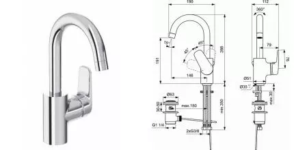 Смеситель для раковины «Ideal Standard» Ceraflex B1716AA с донным клапаном хром