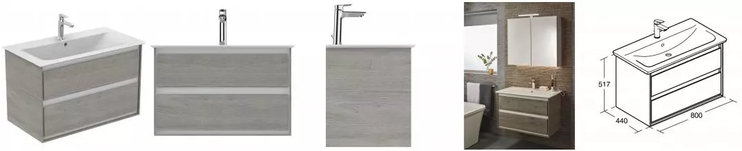 Тумба под раковину «Ideal Standard» Connect air 80 с 2 ящиками подвесная wood light grey/matt white