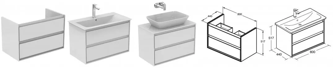 Тумба под раковину «Ideal Standard» Connect air 80 с 2 ящиками подвесная glossy white/matt white