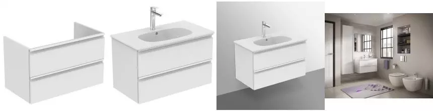 Тумба под раковину «Ideal Standard» Tesi 80 с 2 ящиками подвесная gloss white