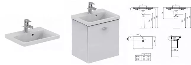 Раковина «Ideal Standard» Connect Space 50/38 E136301 фарфоровая белая Раковина «Ideal Standard» Connect Space 50/38 E136301 фарфоровая белая