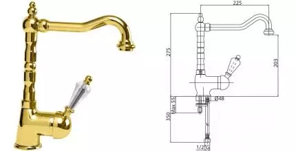 Смеситель для раковины «Cezares» VINTAGE-LSM2-03/24-Sw с донным клапаном золото