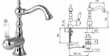 Смеситель для раковины «Cezares» VENEZIA-LSM2-01-Bi с донным клапаном хром