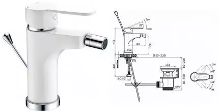 Смеситель для биде «Cezares» LACONICO-BS-BLC с донным клапаном белый/хром