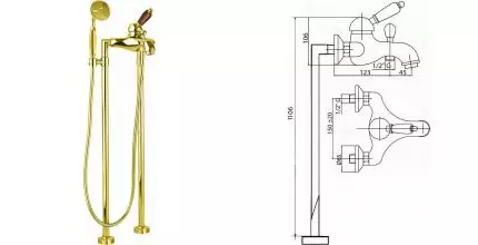 Напольный смеситель для ванны «Cezares» ELITE-VDPM-03/24-Nc золото