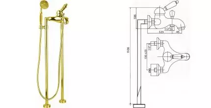 Напольный смеситель для ванны «Cezares» ELITE-VDPM-03/24-M золото