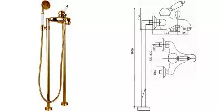 Напольный смеситель для ванны «Cezares» ELITE-VDPM-02-Bi бронза