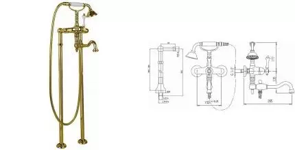 Напольный смеситель для ванны «Cezares» MARGOT-VDP2-03/24-Bi золото