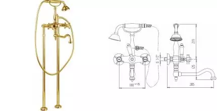Напольный смеситель для ванны «Cezares» GOLF-VDP2-03/24-M золото