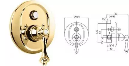 Смеситель для душа «Cezares» MARGOT-VDIM-03/24-M золото