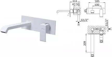 Смеситель для раковины «Cezares» PORTA-BLI-BIO с донным клапаном белый матовый