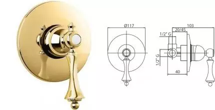 Смеситель для душа «Cezares» MARGOT-DIM-03/24-M золото