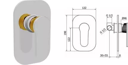Смеситель для душа «Cezares» DIANA-DIM-01 хром/золото