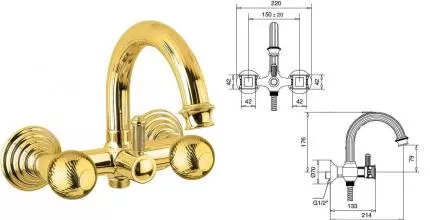 Смеситель для ванны «Cezares» OLIMP-VD-03/24-M золото