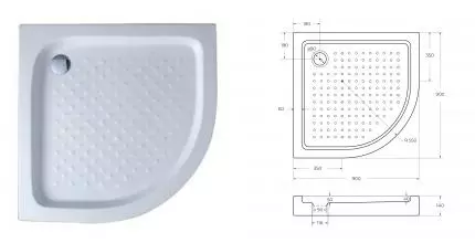 Душевой поддон «Cezares» TRAY-A-R-90-550-15-W-W0 без сифона низкий акриловый четверть круга 