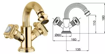 Смеситель для биде «Cezares» OLIMP-BS2-03/24-Sw с донным клапаном золото