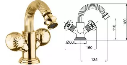 Смеситель для биде «Cezares» OLIMP-BS2-03/24-M с донным клапаном золото